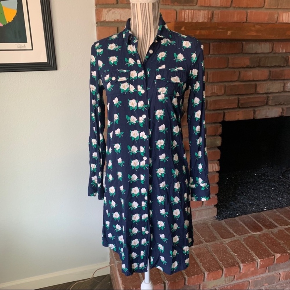 Draper James Magnolia Shirtdress Navy Blue Flowers